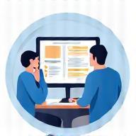 Illustration of people reviewing documents and screens