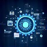 Illustration of gears and charts representing content strategy